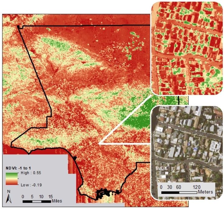 Map of live green vegetation across LA county.