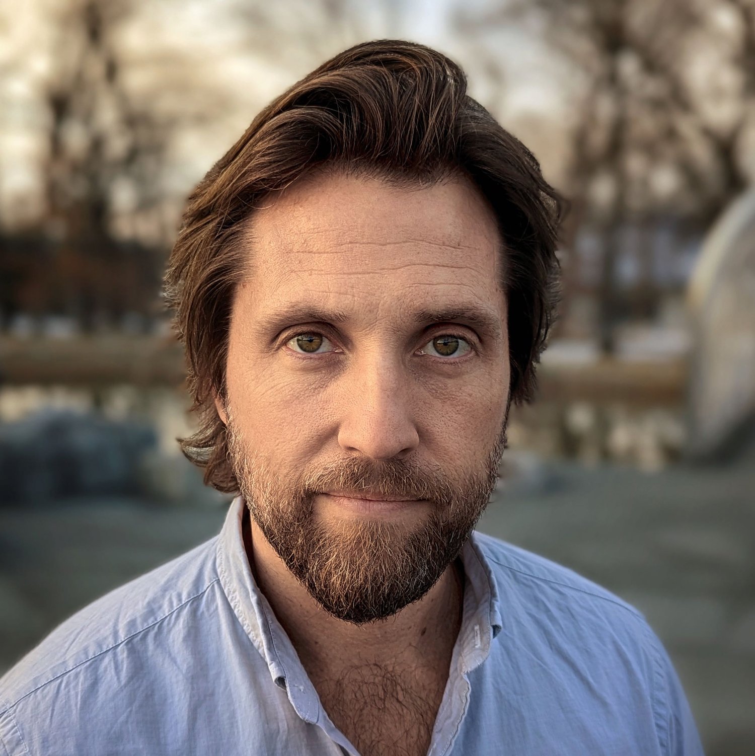 Nathan Thrall, man with beard, looking at camera