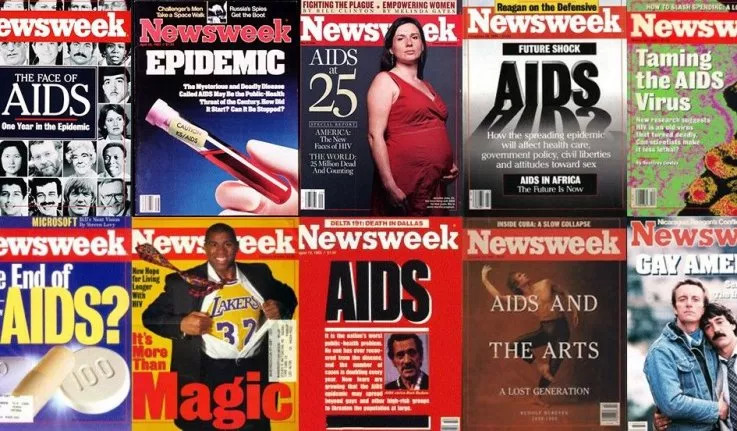 A collage of Newsweek covers about the AIDS crisis, courtesy Newsweek