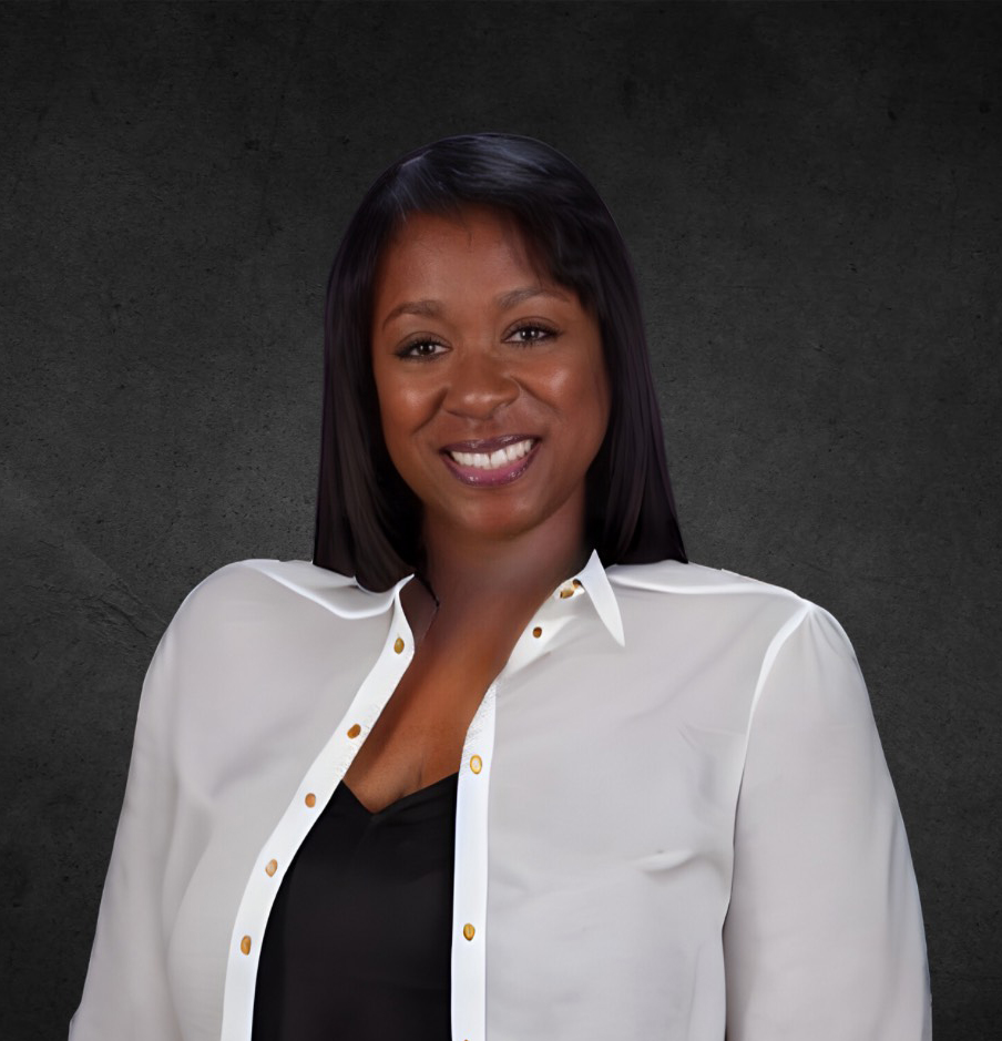 Young Black woman with long hair and white blouse smiling
