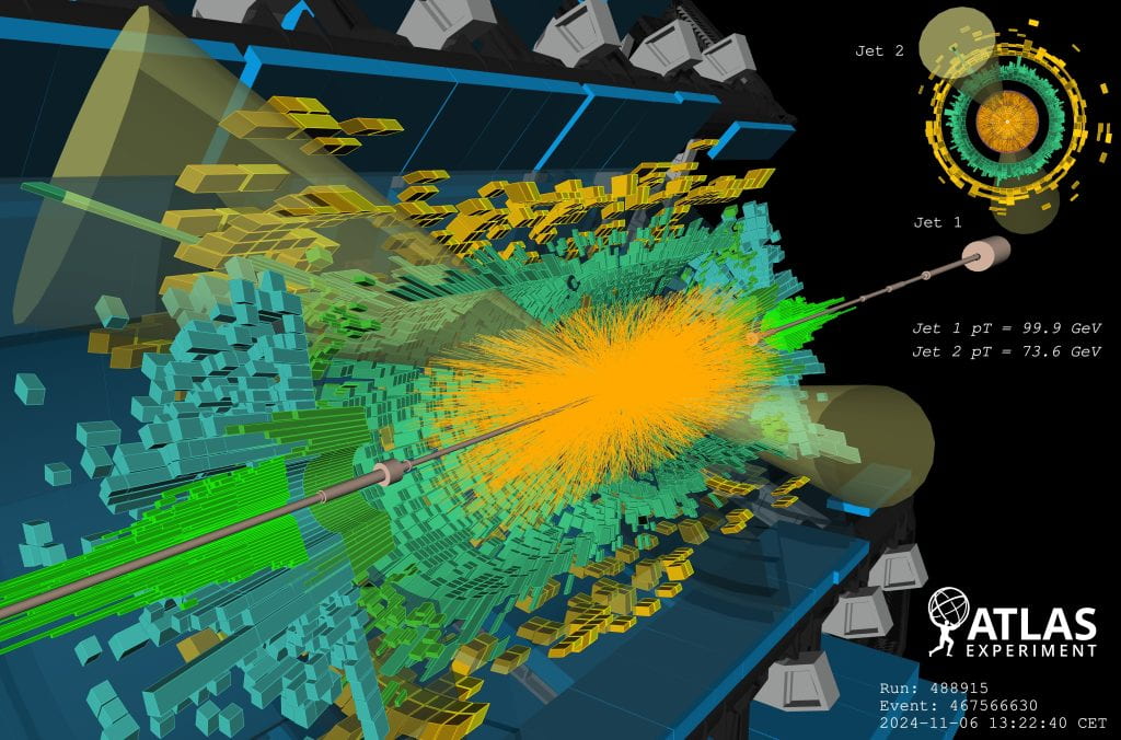 A graphic showing particles colliding