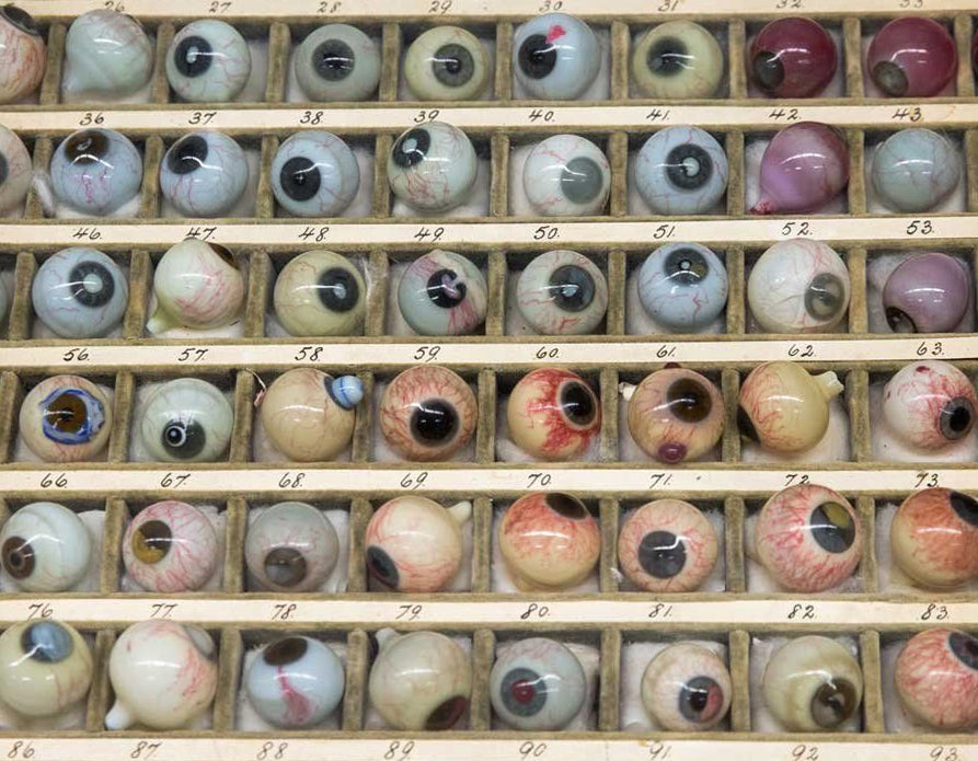 A collection of glass eyeballs