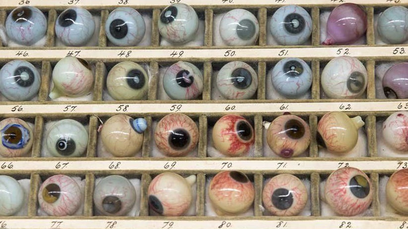 A collection of glass eyeballs
