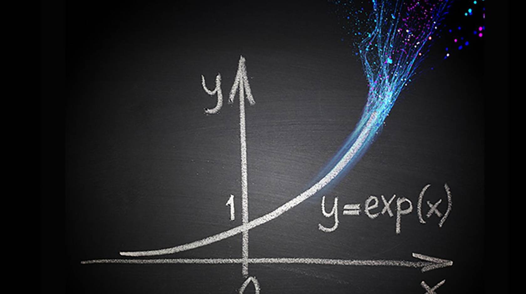 A graph with an X and Y axis with a curve going through it that becomes colorful electrical-looking dots
