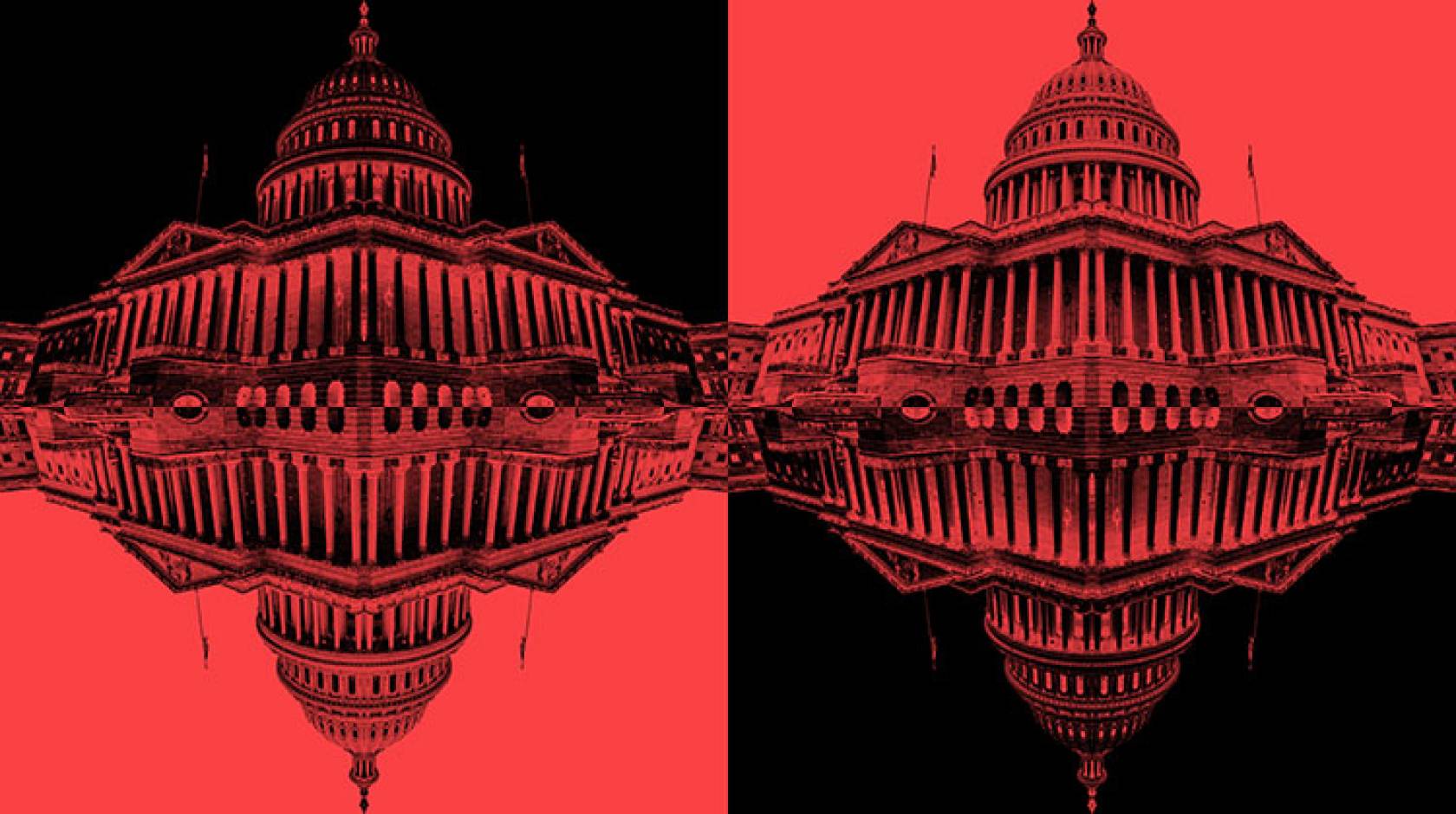 Red and black illustration of the U.S. Capitol building