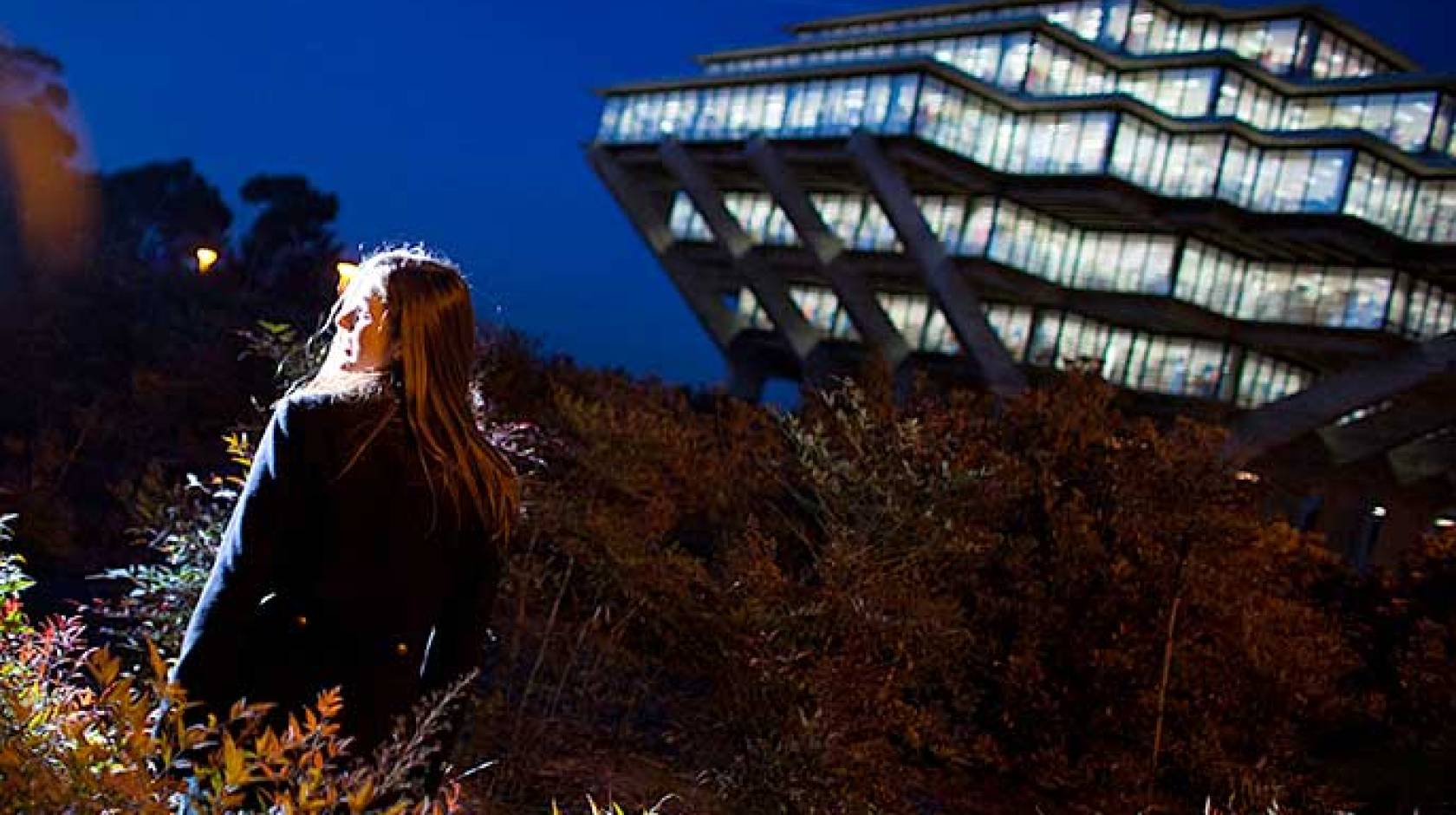 UC San Diego's Geisel Library at night