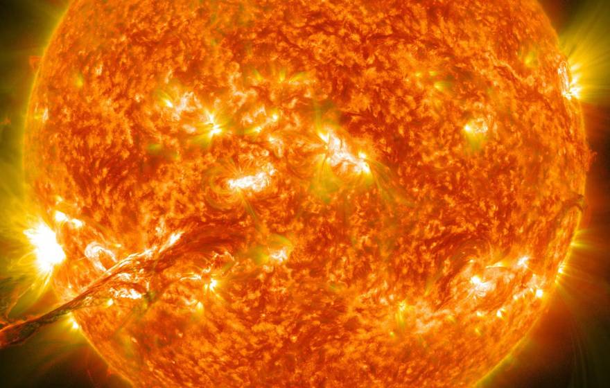 A coronal mass ejection shoots off from the sun.