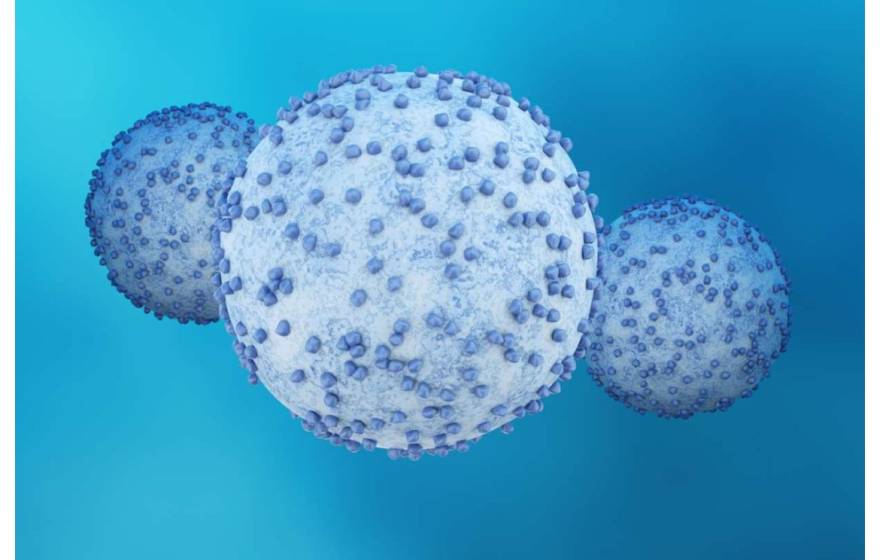 Illustration of pancreatic cancer cells against blue background