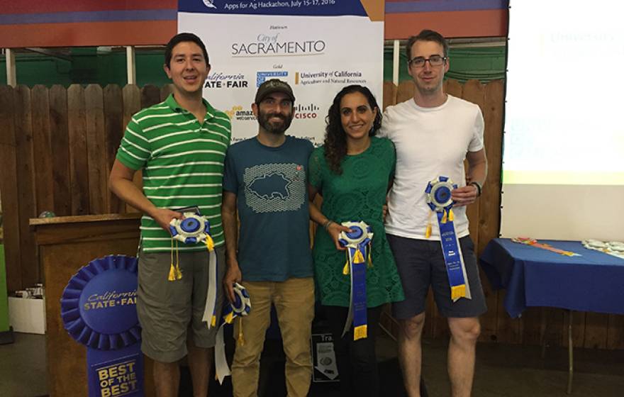 Members of the first place team in the Apps for Ag hackathon, GivingGarden, (from left) Scott Kirkland, Josh Livni, Deema Tamimi and John Knoll.