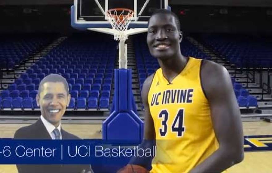 UC Irvine's Mamadou Ndiaye and Obama cutout