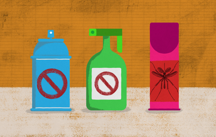 An illustration of bottles of mosquito spray