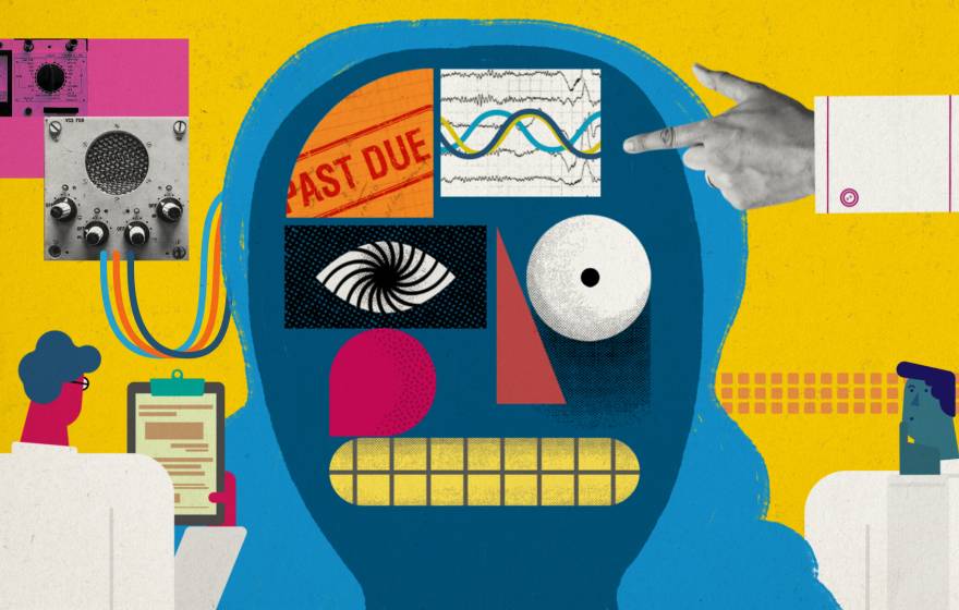 Illustration of a stressed out person with researchers observing them