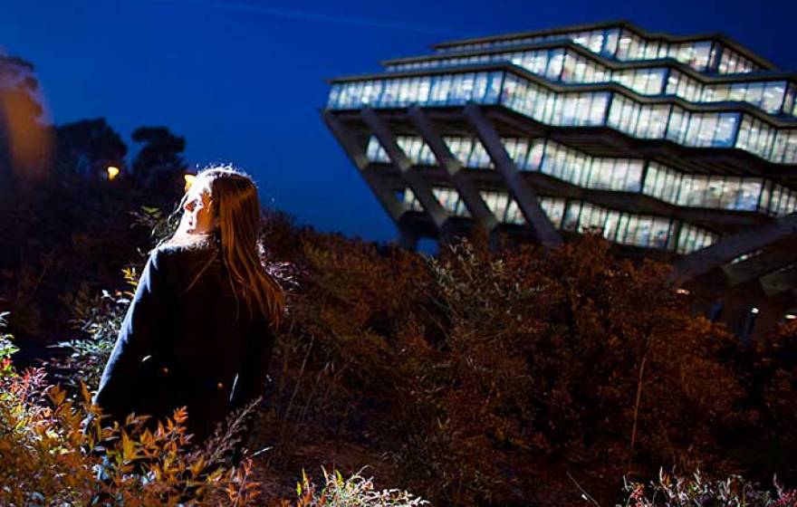 UC San Diego's Geisel Library at night
