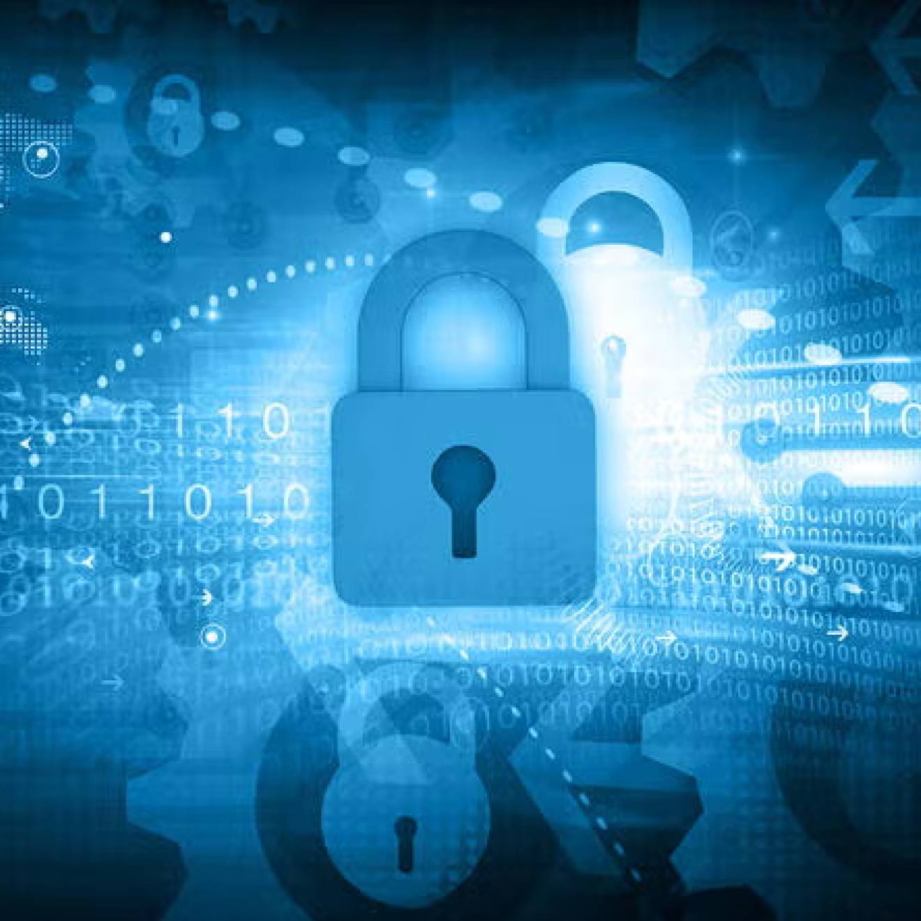 An illustration of computer code with a padlock superimposed on top